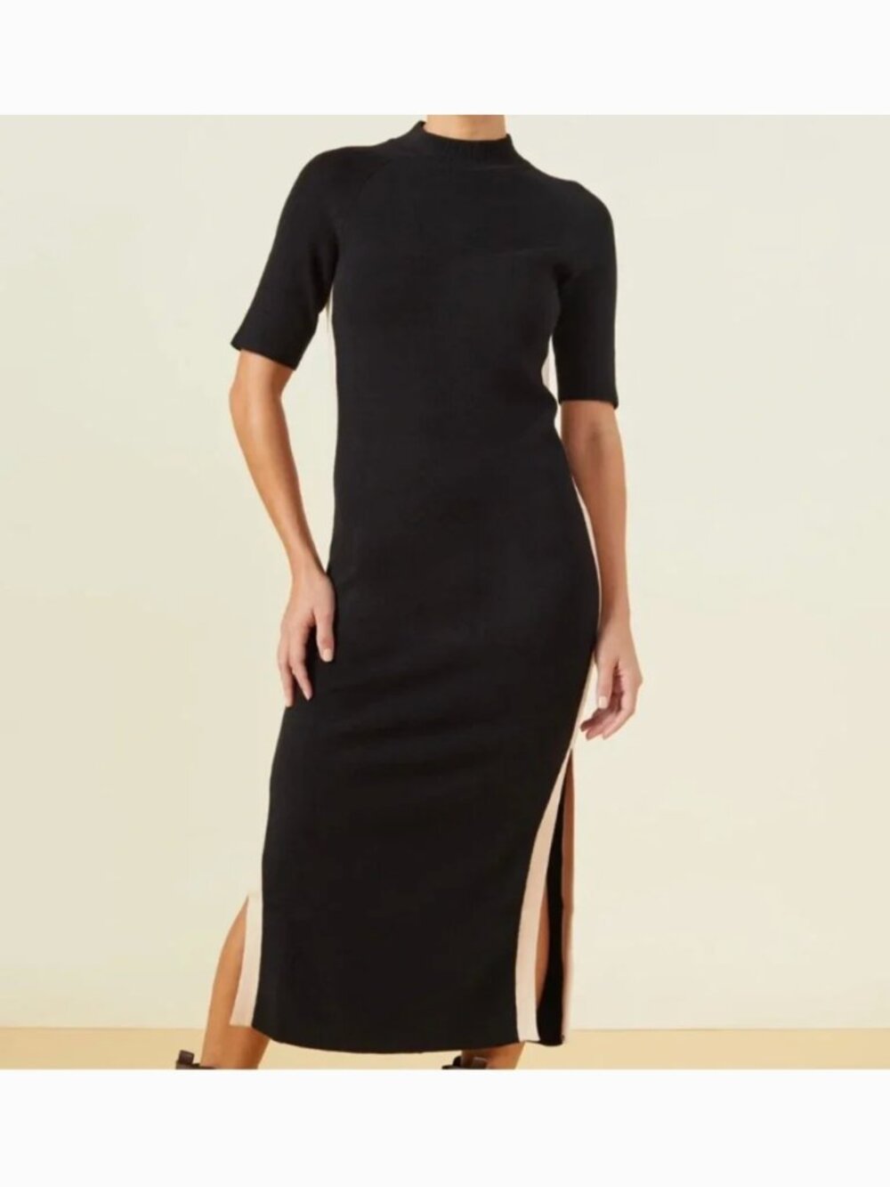 Monrow Color Block Knit Turtleneck Midi Sweater Dress